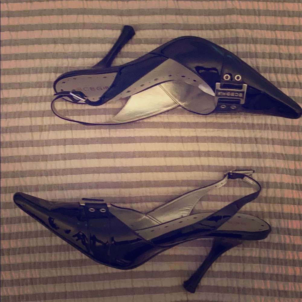 BCBGirls patent leather point toe pump.